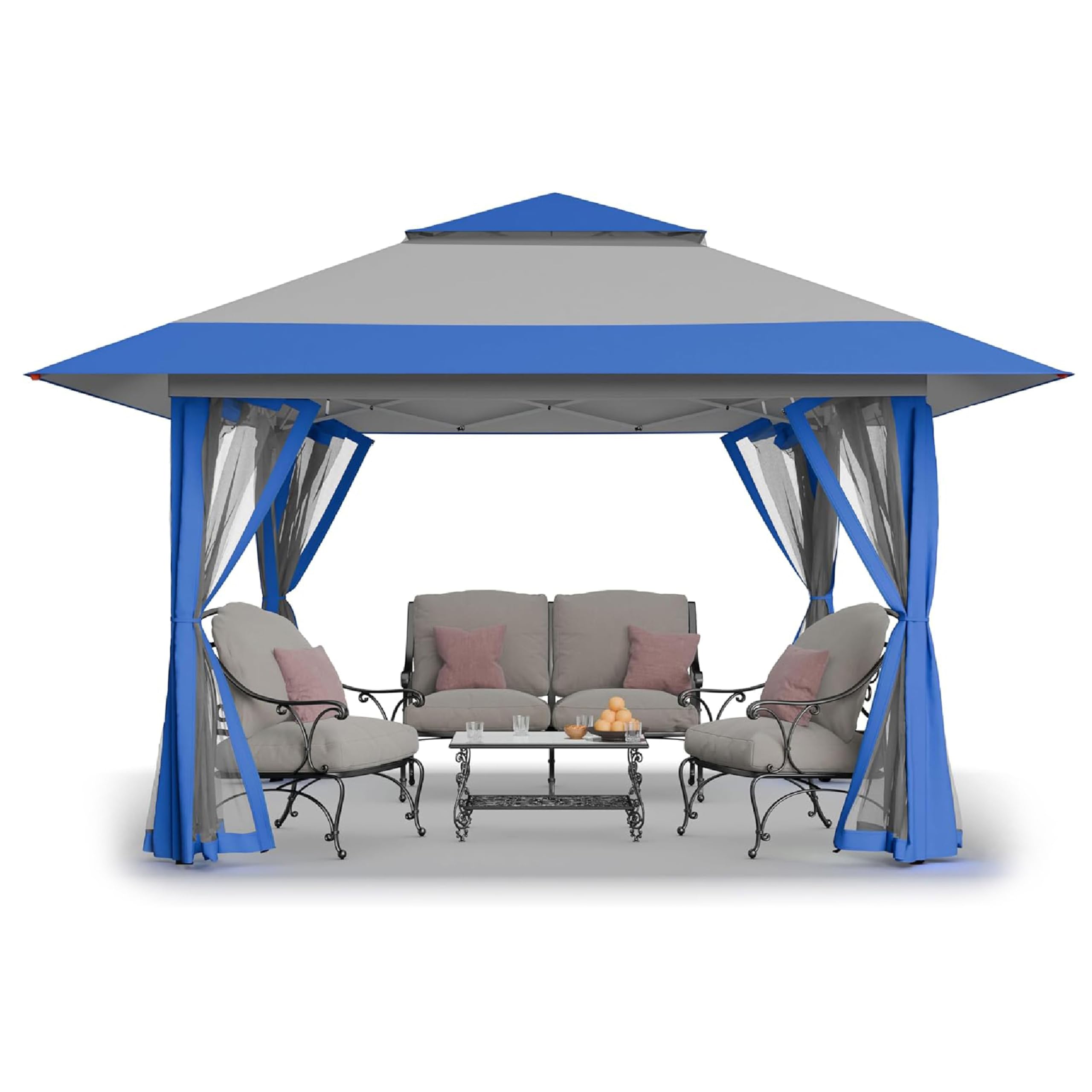 13x13 Pop Up Gazebo, Canopy Tent, Gazebos on Clearance - Outdoor Gazebo for Backyard & Patio Furniture - Carpa Pop Up Tent with Wheeled STO-N-Go Cover Bag (Blue & Grey)