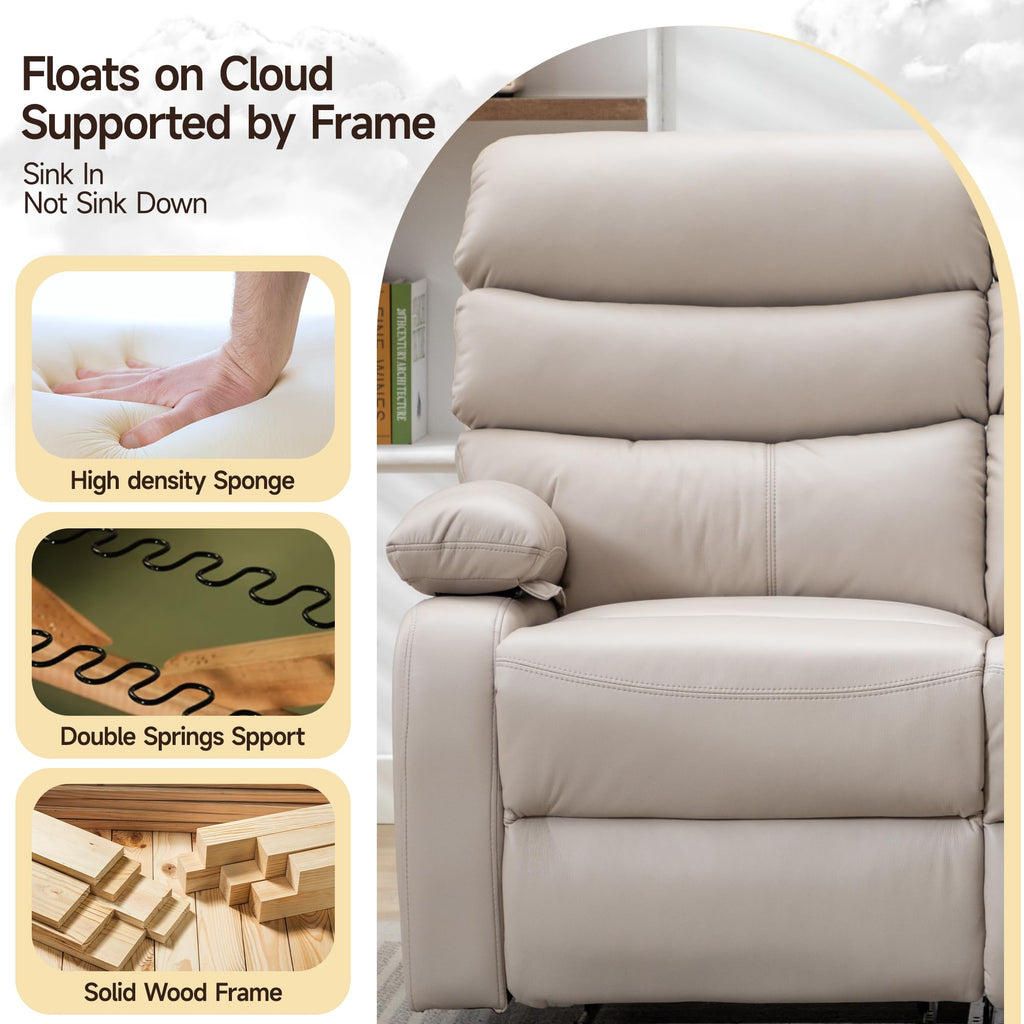 Reclining Loveseat, Leather Double Recliner Sofa with Side Pocket, Wall Hugger Loveseat Recliner for Living Room, RV, Home Theater(Beige)