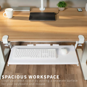 Large Height Adjustable Under Desk Keyboard Tray, C-clamp Mount System, 27 (33 Including Clamps) x 11 inch Slide-Out Platform for Typing, White, MOUNT-KB05HW