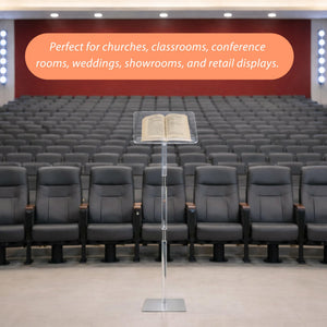 Podium Stand, Lecterns & Podiums, Acrylic Adjustable Angles with Metal Base, Podium for Church, Weddings, Classroom, Speech, 16