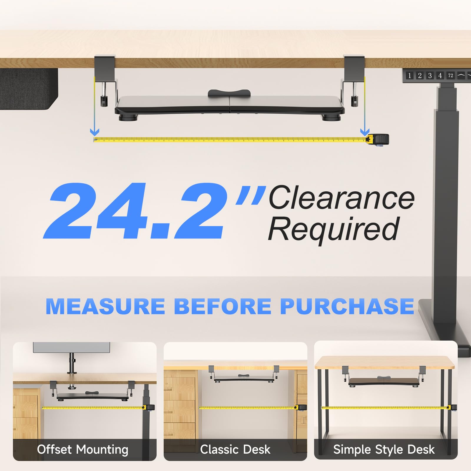 Small Keyboard Tray Under Desk Pull Out with C Clamp Mount, Computer Keyboard & Mouse Tray, 20 (24.2 Including Clamps) x 11.8 inch Slide-Out Platform Computer Drawer for Typing, Black, DSF1S