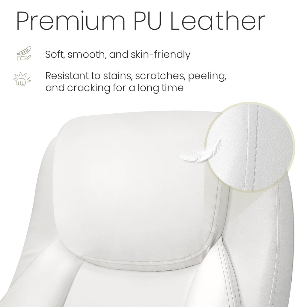 High Back Office Desk Chair for Computer Garming Ergonomic Executive Chair with Comfy Lumbar Support Flip-up Arms Height Adjustable Swivel (Leather White)