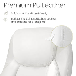 High Back Office Desk Chair for Computer Garming Ergonomic Executive Chair with Comfy Lumbar Support Flip-up Arms Height Adjustable Swivel (Leather White)