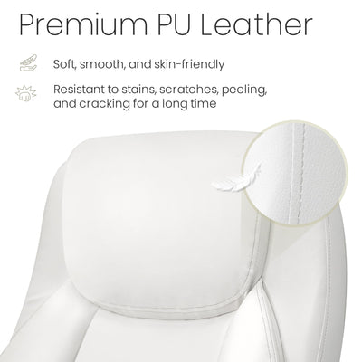 High Back Office Desk Chair for Computer Garming Ergonomic Executive Chair with Comfy Lumbar Support Flip-up Arms Height Adjustable Swivel (Leather White)