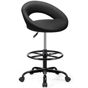 Office Drafting Chair - Bar Stools with Back Support, Adjustable Foot Rest and Wheels, Shop Rolling Swivel Chair for Standing Desk Counter Kitchen Salon Home Vanity, Black