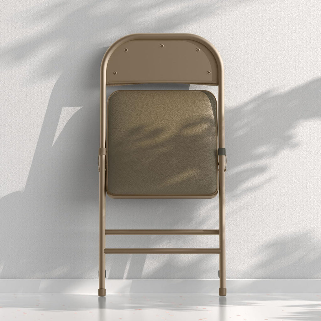 4 Pack Folding Chairs with Padded Vinyl Cushion Chairs with Comfortable Cushion and Durable Steel Frame for Home and Office, for Indoor and Outdoor Events (Kahki, Vinyl)