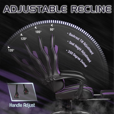 Gaming Chair, Video Game Chair with Footrest and Massage Lumbar Support, Ergonomic Computer Chair Height Adjustable with Swivel Seat and Headrest (Purple)