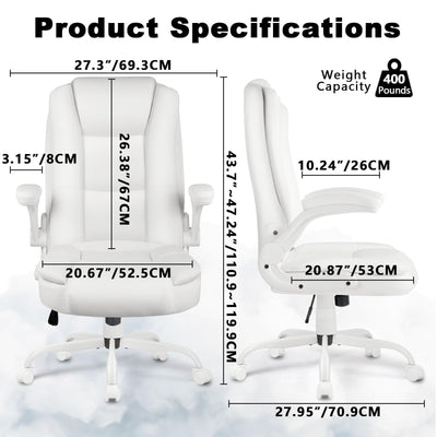 Leather Office Desk Chair,Ergonomic Office Chair with Lumbar Support,Computer Chair,Executive Leather Chair with Padded Flip-up Arm,Adjustable Armrests, Black,275LBS