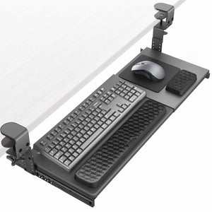 Large Height and Width Adjustable Under Desk Keyboard Tray, C-clamp Mount System, 22.5” to 30” (28.5” to 36” Including Clamps) x 11 inch Slide-Out Platform for Typing, Black, Mount-KBST1