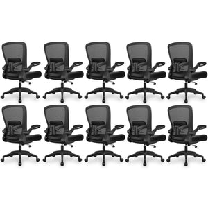 Office Chair, Ergonomic Desk Chair Breathable Mesh Chairs Adjustable High Back Lumbar Support Flip-up Armrests, Executive Rolling Swivel Comfy Computer Chairs Home Office Black, Pack of 10