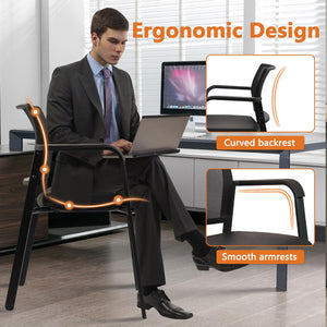 Stackable Office Chair, Mesh Back Guest Chairs with Comfortable Leather Seat Arms Stacking Ergonomic Desk Chair No Wheels for Conference Waiting Reception School Side Stationary, Black