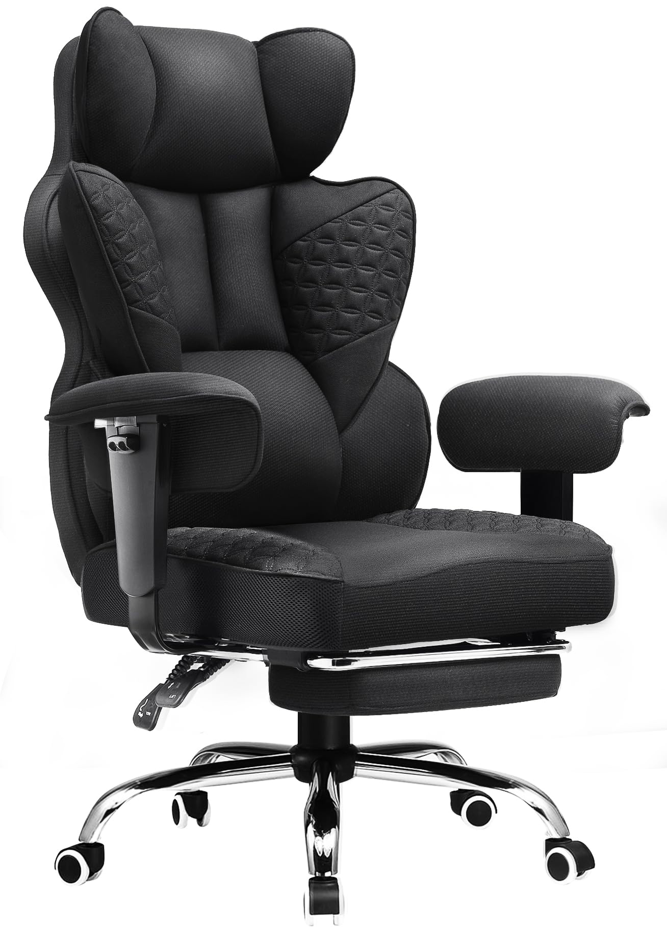 Big and Tall Office Chair Heavy Duty Wide Ergonomic Fabric Deluxe Embossing Designed Gaming Chair with Foot Rest,150°Reclining Adjustable Armrests Pocket Spring Back Support and Pillow