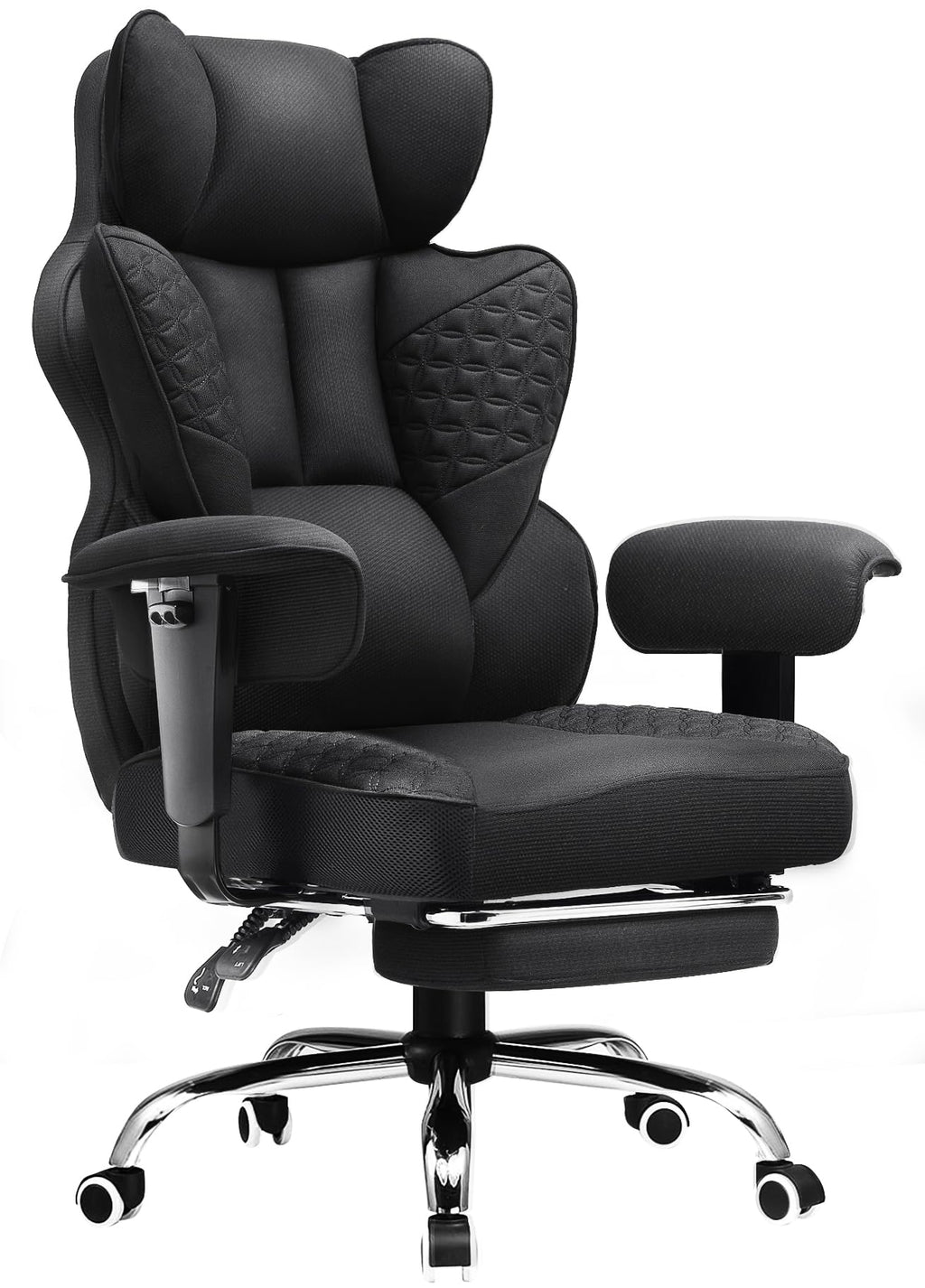Big and Tall Office Chair Heavy Duty Wide Ergonomic Fabric Deluxe Embossing Designed Gaming Chair with Foot Rest,150°Reclining Adjustable Armrests Pocket Spring Back Support and Pillow