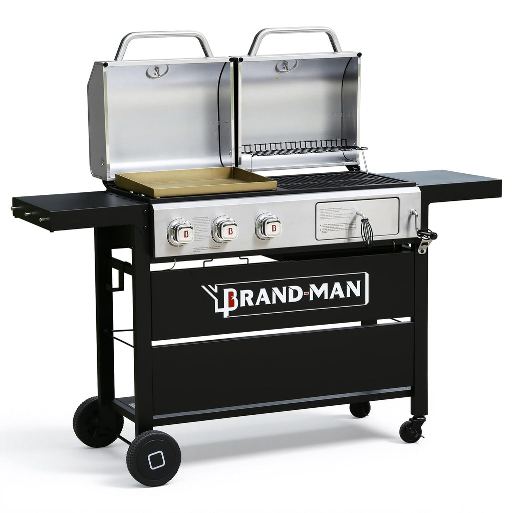 Propane Gas and Charcoal Grill Combo,Grill and Griddle Combo Dual Fuel BBQ Grill with Dual Lids for Outdoor Barbecue, Black
