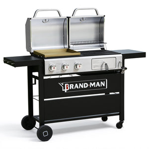 Propane Gas and Charcoal Grill Combo,Grill and Griddle Combo Dual Fuel BBQ Grill with Dual Lids for Outdoor Barbecue, Black