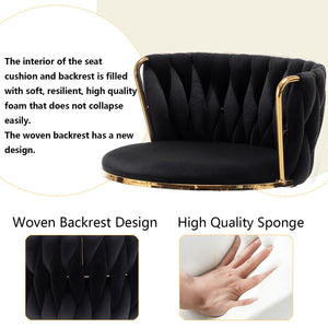Gold Velvet Bar Stools Set of 2, Swivel Counter Height Bar Stools with Back, Adjustable Woven Barstools for Kitchen Island, Pub, Club (Black)