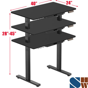 40-Inch Electric Height Adjustable Standing Desk with Drawer, Memory Preset and Cable Management Tray, Black