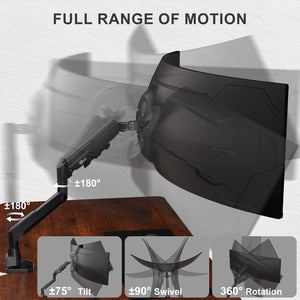 Heavy Duty Single Monitor Arm for 17-49 Inch Flat Curved Ultrawide Screens, up to 33 Lbs, Adjustable Single Monitor Desk Mount for Home Office Gaming, VESA 75/100mm (GSM001XLN), Black