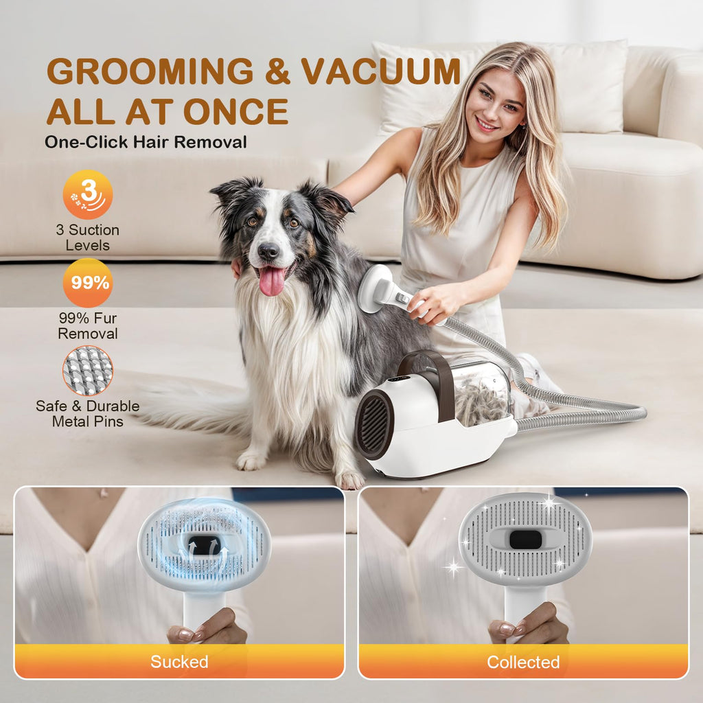 Dog Grooming Vacuum, Dog Grooming Kit with Pet Clipper Nail Grinder, 6 Pet Grooming Tools (Mushroom)