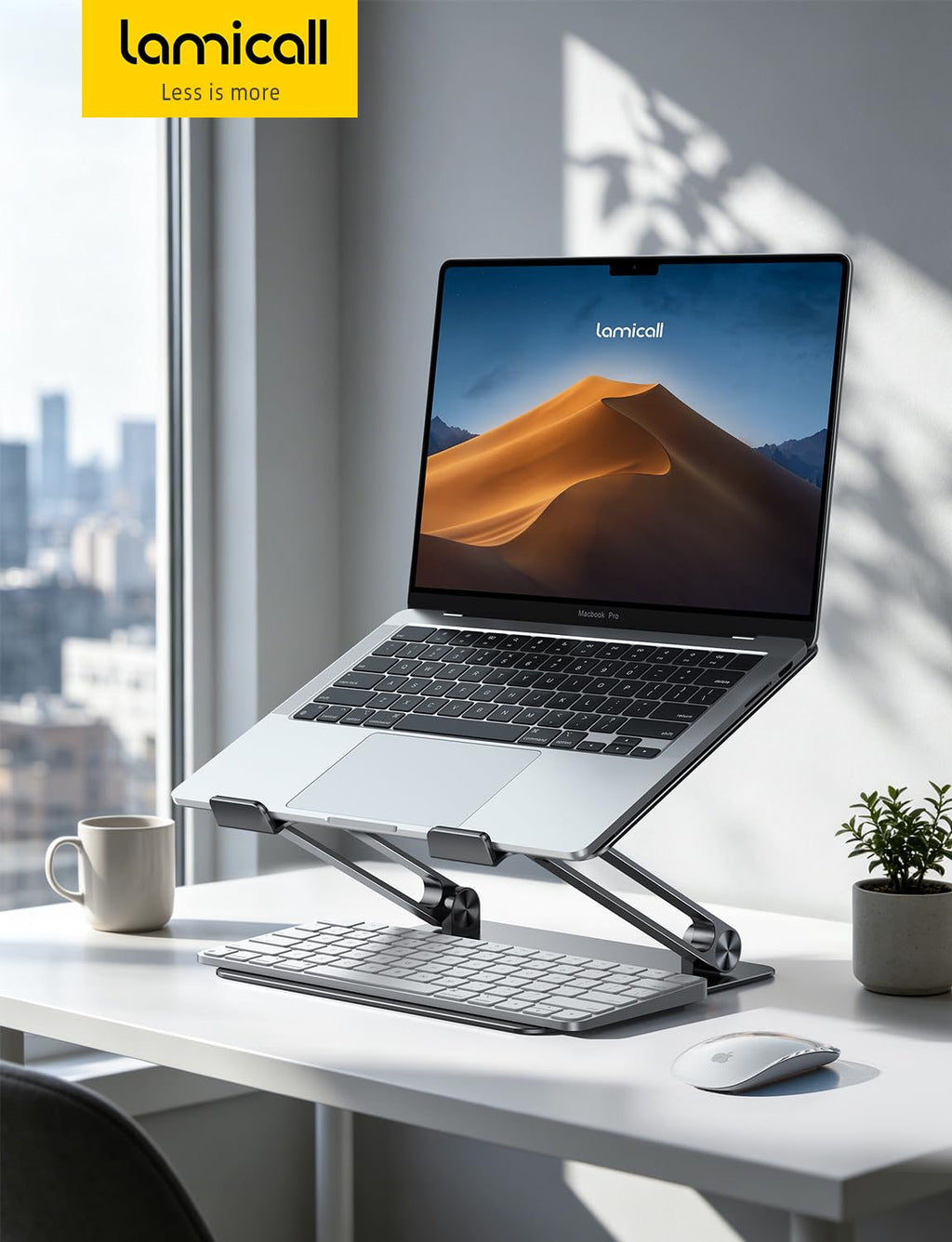 Adjustable Laptop Stand, Portable Laptop Riser, Aluminum Laptop Stand for Desk Foldable, Ergonomic Computer Notebook Stand Holder for MacBook Air Pro, Dell XPS, HP (10-17.3'') - Black