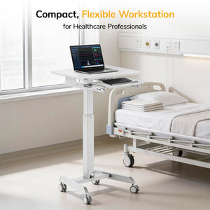 Height Adjustable Rolling Laptop Desk with Keyboard Tray, Mobile Sit-Stand Computer Cart with Wheels, Small Standing Desk for Home, Office, or Classroom, 23.6