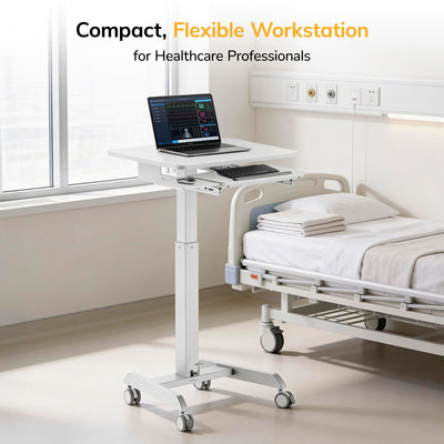 Height Adjustable Rolling Laptop Desk with Keyboard Tray, Mobile Sit-Stand Computer Cart with Wheels, Small Standing Desk for Home, Office, or Classroom, 23.6