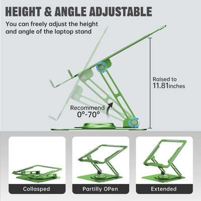 Laptop Stand for Desk, Adjustable Computer Stand with 360° Rotating Base, Ergonomic Laptop Riser for Collaborative Work, Foldable & Portable Laptop Stand, fits for All 10-16