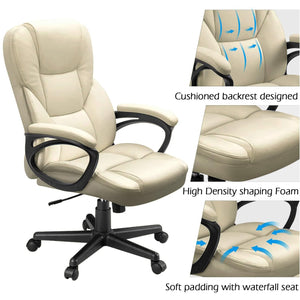 Office Executive Chair High Back Adjustable Managerial Home Desk Chair, Swivel Computer PU Leather Chair with Lumbar Support (1, Khaki)