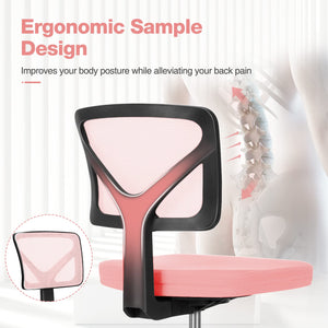 Small Desk Chair, Ergonomic Low-Back Mesh Rolling Work Swivel Chairs with Wheels, Armless Comfortable Seat Lumbar Support for Home, Bedroom, Study, Student, Adults,Classic Pink