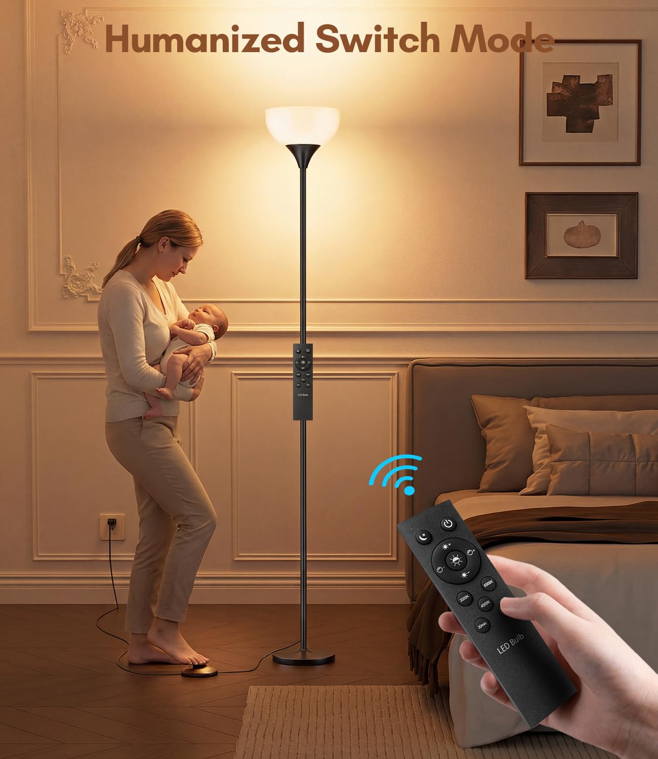 Torchiere Floor Lamp,1200LM Dimmable Standing Lamps with Remote and Foot Switch,Custom Color Temperature Super Bright Tall Lamp for Living Room Bedroom Office,Floor Light with 12W LED Bulb