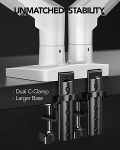 Dual Monitor Stand - Full Adjustable Monitor Desk Mount Swivel Vesa Bracket with C Clamp, Grommet Mounting Base for 13 to 32 Inch Computer Screens - Each Arm Holds 4.4 to 19.8lbs - White