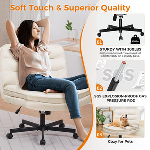 Criss Cross Chair with Wheels Armless Cross Legged Office Chair Wide Home Office Desk Chair Swivel Comfy Vanity Desk Chair Height Adjustable Mid Back Wide Seat Computer Task Chair