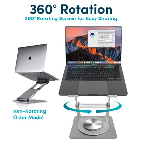 360 Rotating Ergonomic Laptop Stand for Desk, Laptop Riser with Swivel Base, Adjustable Computer Stand for 10-17