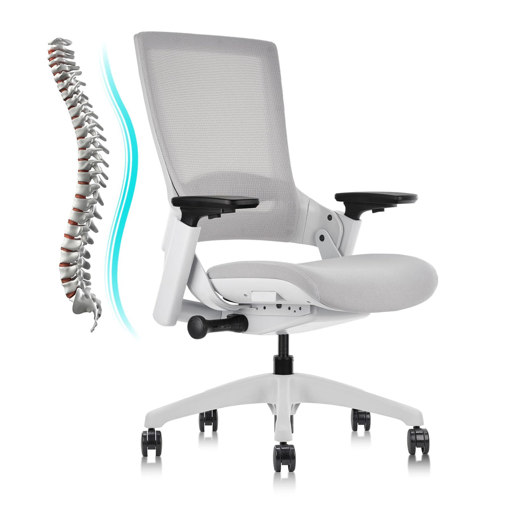 Office Chair Swivel Executive Chair, Adjustable Ergonomic Computer Chair with 3D Armrest and Lumbar Support, Mesh Backrest Task Chair for Home Office Conference Room Grey