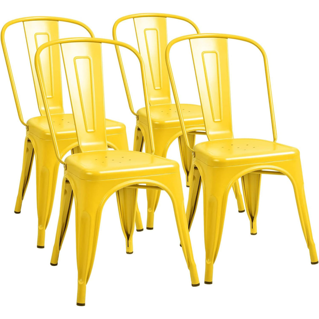 Set of 4 (Yellow) Metal Dining Chair Indoor Outdoor Use Stackable Classic Trattoria Chair Chic Dining Bistro Cafe Side Metal Chairs