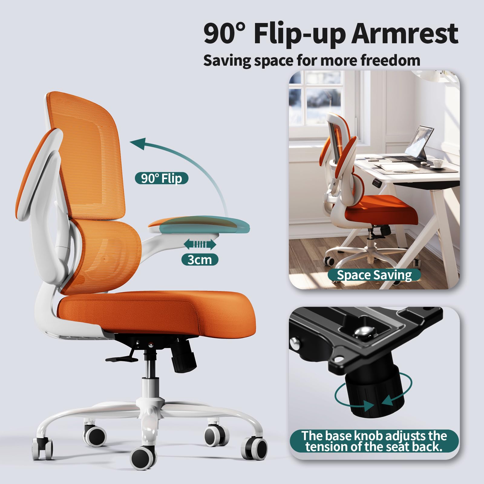 Office Chair - Ergonomic Desk Chair with Adjustable Lumbar Support, Mesh Computer Chair, Executive Chairs for Home Office Comfortable Lumbar Support (Orange)