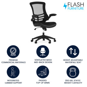 Mid-Back Swivel Office Chair with Adjustable Seat Height, Ergonomic Mesh Desk Chair with LeatherSoft Seat, Black