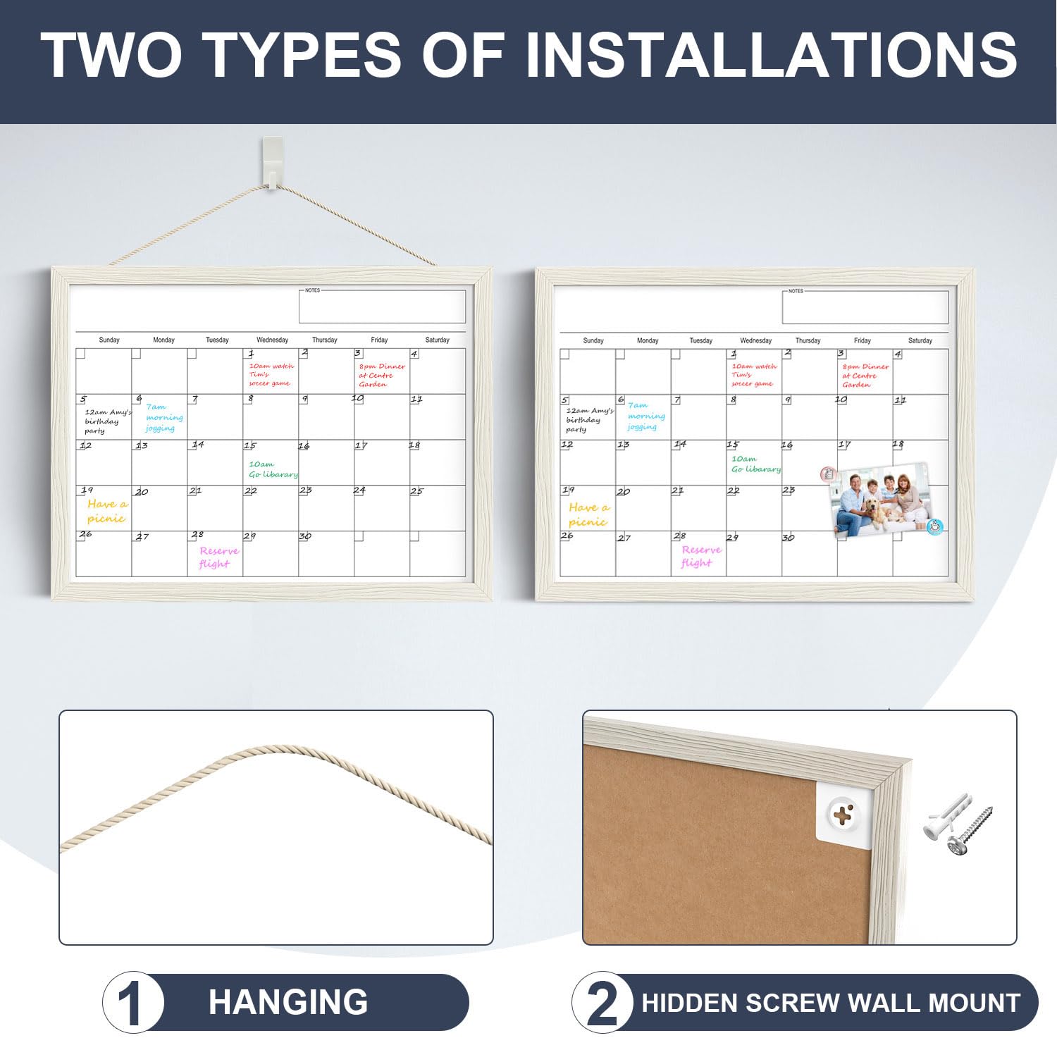 Calendar Whiteboard for Wall, 17x13 Inches Dry Erase Calendar for Wall, Small Magnetic Monthly White Board with Wood Framed, Hanging Dry Erase Board for Kitchen Home Office School Planner