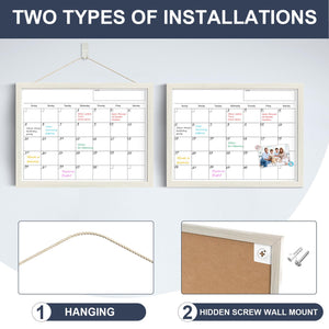 Calendar Whiteboard for Wall, 17x13 Inches Dry Erase Calendar for Wall, Small Magnetic Monthly White Board with Wood Framed, Hanging Dry Erase Board for Kitchen Home Office School Planner