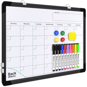 Monthly Calendar Whiteboard for Wall, 16x12 Inches Dry Erase Board, Small Magnetic White Board, Double-Sided Hanging Board for Office School Home Kitchen, Portable Board for Drawing Planning, Black