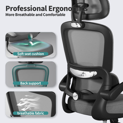 Office Chair Ergonomic Desk Chair, 330 LBS Home Mesh Office Desk Chairs with Wheels, Comfortable Gaming Chairs (Dark Grey)