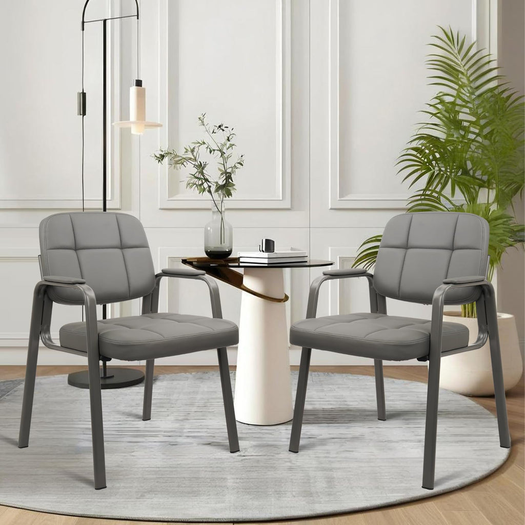 2 Pack, Waiting Room Guest Chair with Bonded Leather Padded Arm Rest for Office Reception and Conference Desk(Grey)