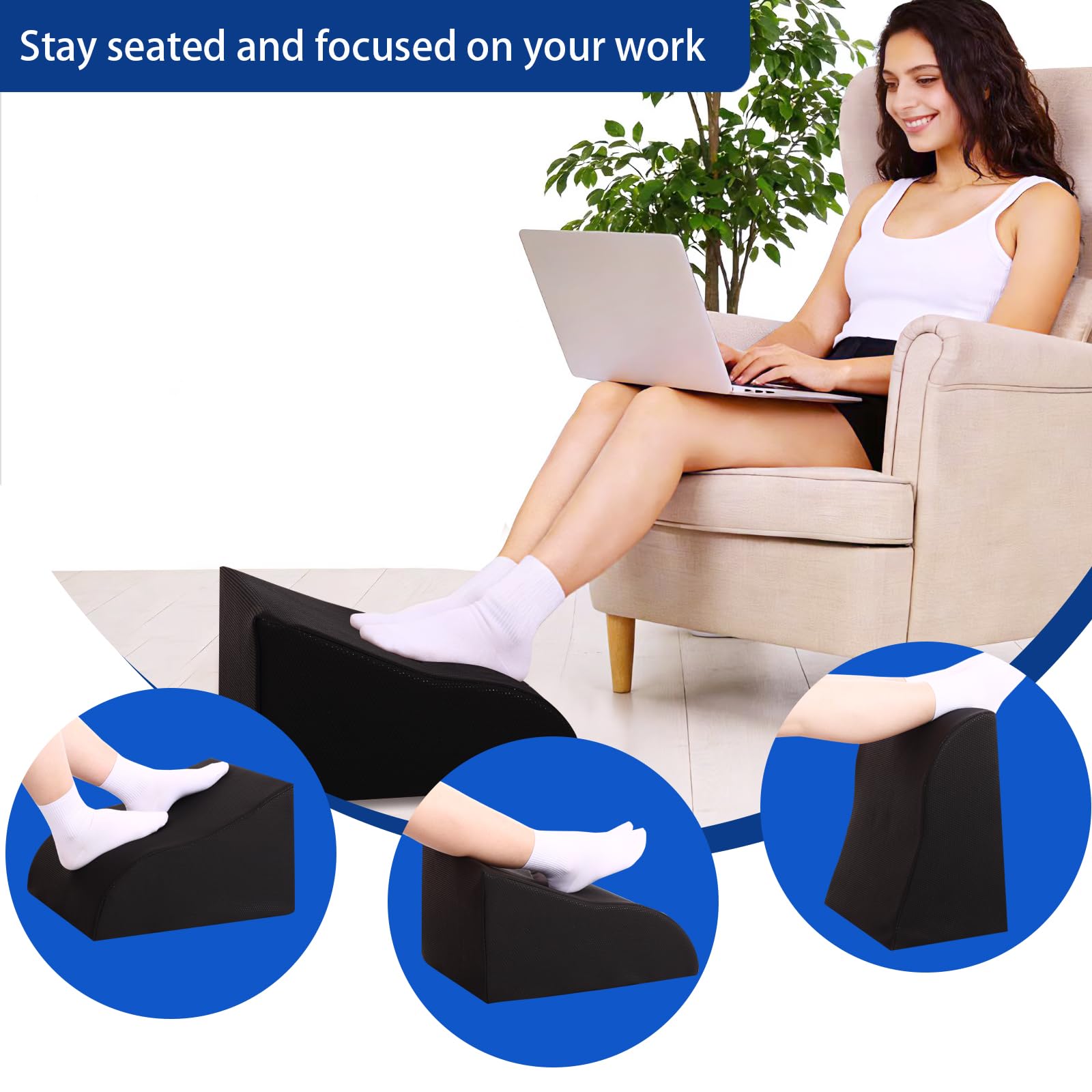 Foot Rest for Under Desk at Work, Ergonomic Under Desk Footrest with Washable Cover for Office, Home & Gaming Leg Elevation Pillow Black