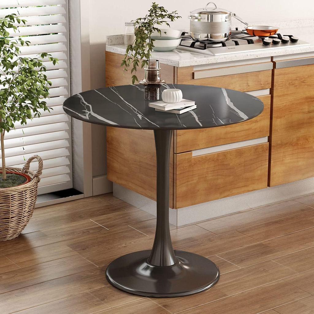 23.6" Round Tulip Dining Table, Mid-Century Tulip Table Kitchen Tulip Dining Table 2 People with MDF Table Top & Pedestal Base for Office Living Room