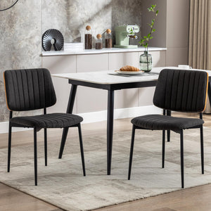 Black Fabric Dining Chairs Set of 2, Mid Century Modern Dining Chairs Walnut Bentwood,Armless Kitchen Chairs with Metal Legs Adjustable Foot for Dining Room（Walnut Black）