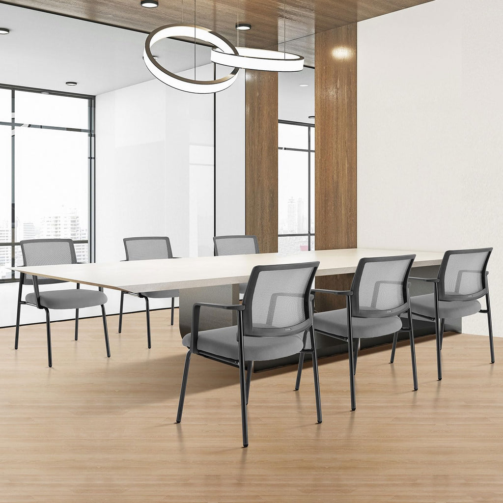 Grey-2pack, Mesh Back Stacking Arm Chairs, Office Reception Guest Chair with Upholstered Fabric Seat and Ergonomic Lumber Support, Sturdy Metal Office Chairs