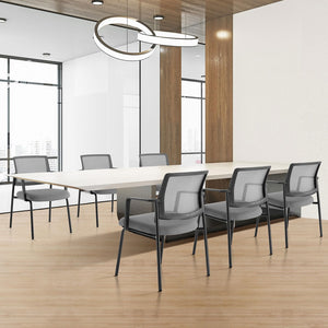 Mesh Back Stacking Arm Chairs, Office Reception Guest Chair with Upholstered Fabric Seat and Ergonomic Lumber Support, Sturdy Metal Office Chairs, Grey-1pack