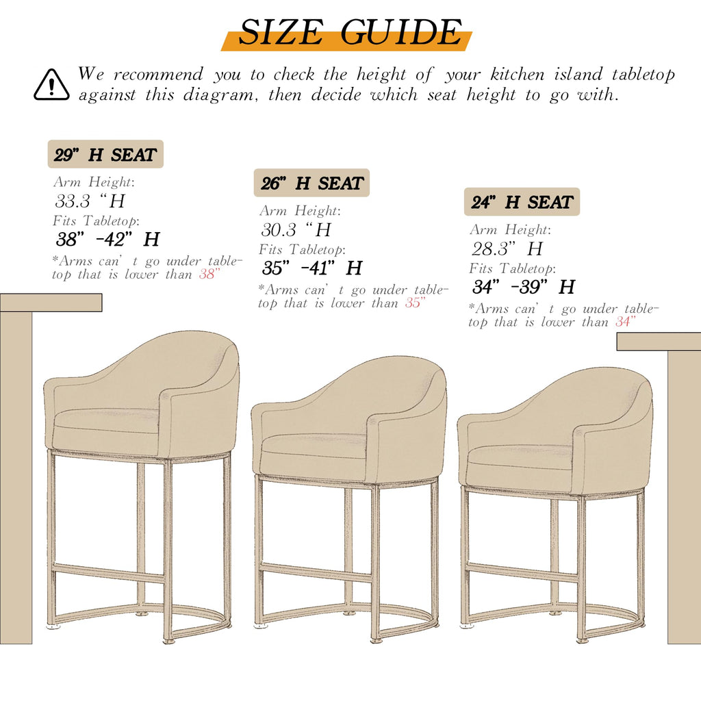26" Modern Counter Height Bar Stools,Barstools with Arms,Kitchen Island Chairs,Fabric Upholstered Barrel Bar Stools with Backs,Metal Gold Frames,Off White Linen
