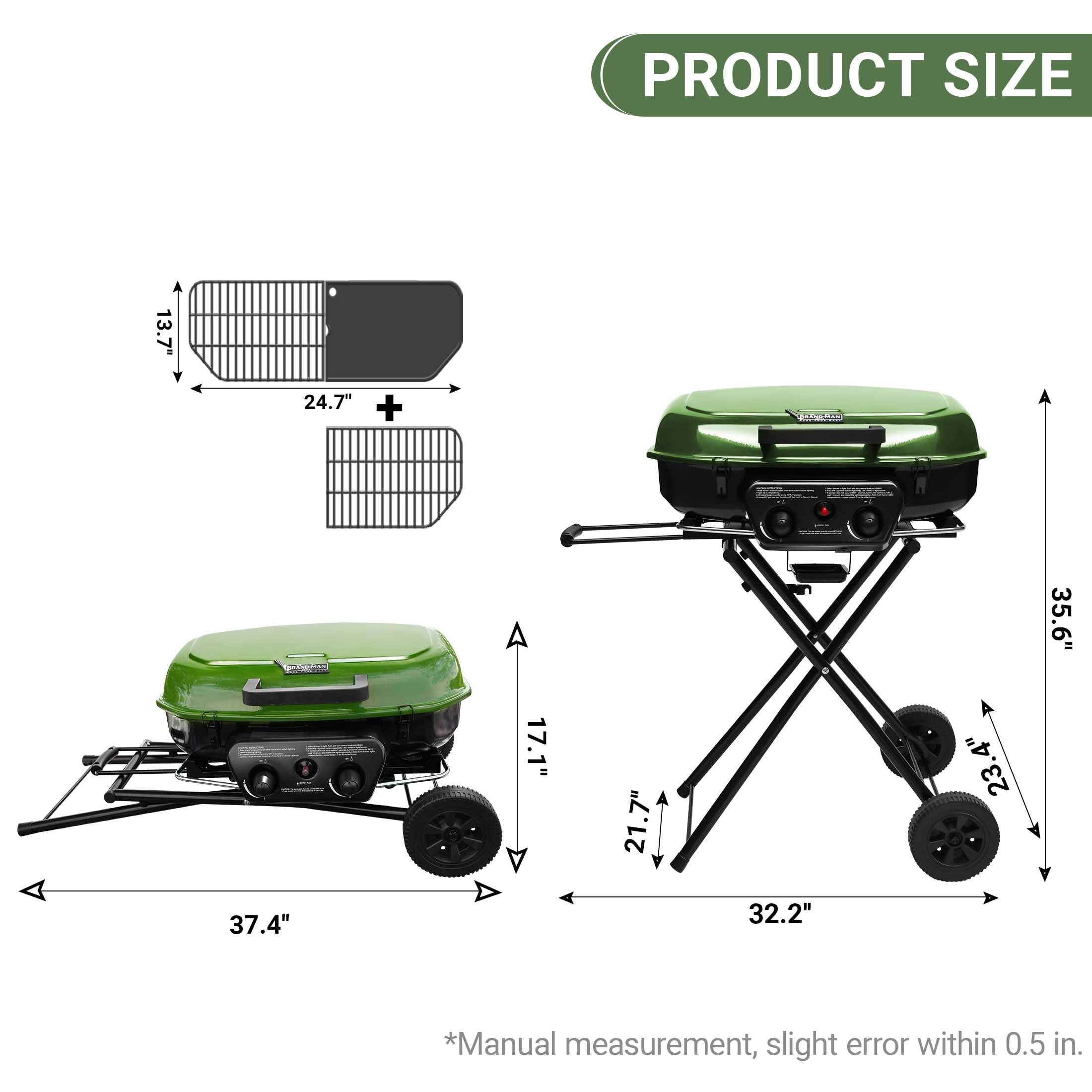 Propane Gas Grill, Portable Standup Grill with Folding Cart & Push-Button Ignition, Ideal for Camping, Tailgating, BBQ, Backyard, Patio & More