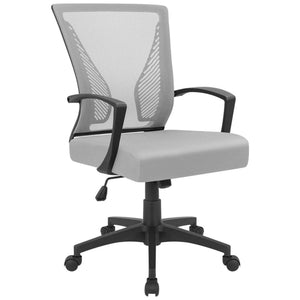 Office Chair Ergonomic Computer Desk Mesh Chair Mid Back Swivel Lumbar Support with Armrest (1, Gray)